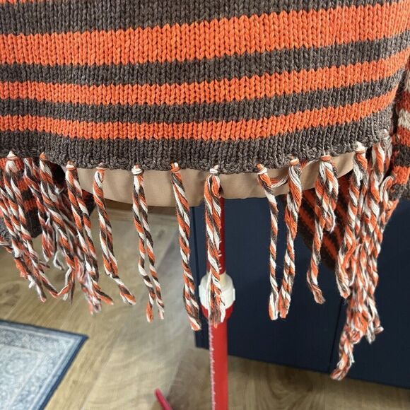 BCBG Maxazria SZ S Wool Blend Stripe Open Fringe Cardigan Boho Western Colorful - Picture 6 of 9